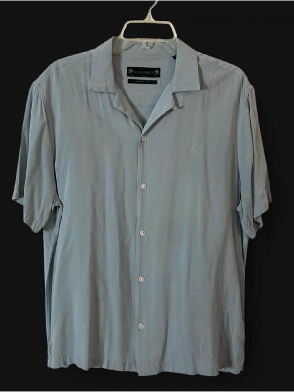 All Saints Men's Light Slate Blue Short-Sleeve Button-Down Shirt